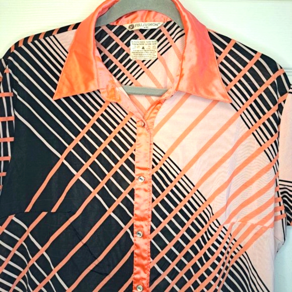 Full Fusion Collared Button Down Patterned Silky Blouse Plus Size XXL - Picture 3 of 5